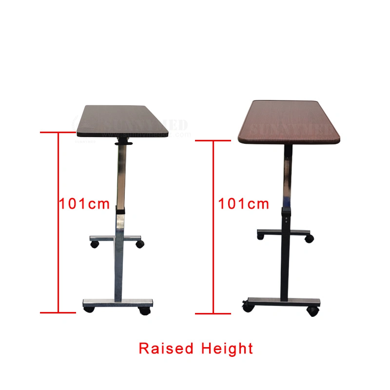 Sy-R083 Medical Height Adjustable Overbed Table Patient Bedside Table with Casters