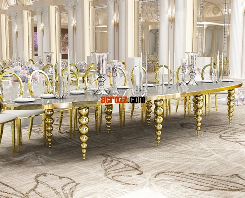 Factory Party Wedding Table Gold Silver Stainless Steel Plating Marble Desktop Oval Banquet Dining Table